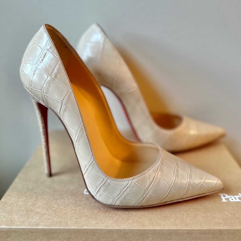 NEW Christian Louboutin 40 So Kate Nougat Pumps Heels 120 Calf